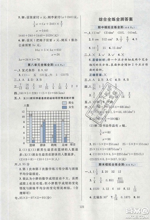 2020年小学教材全练五年级数学下册北师大版答案 2020年小学教材全练五年级数学下册北师大版答案