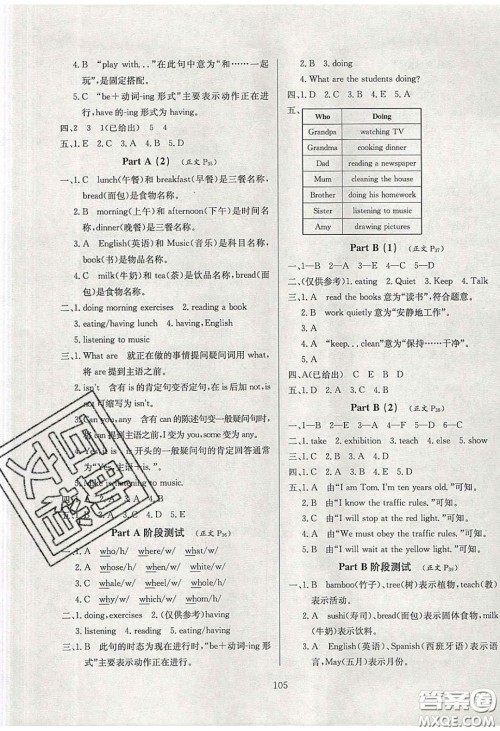 2020年小学教材全练五年级英语下册人教版PEP答案