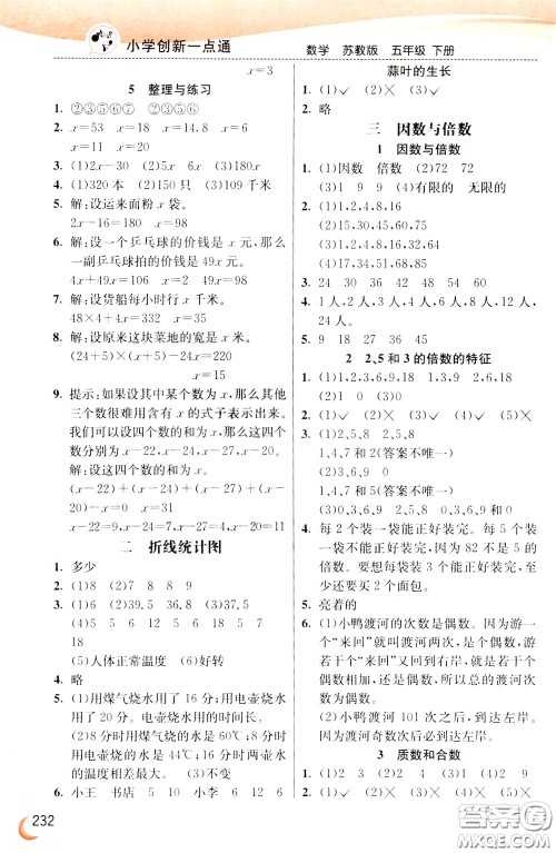 2020年小学创新一点通数学五年级下册苏教版参考答案