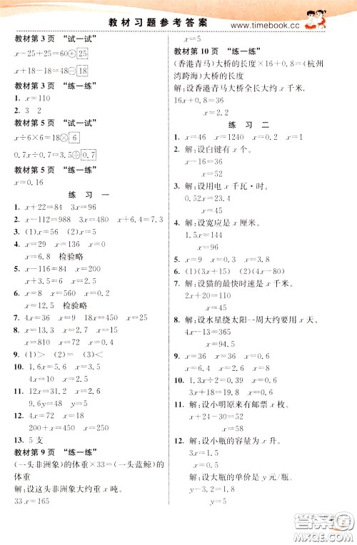 2020年小学创新一点通数学五年级下册苏教版参考答案