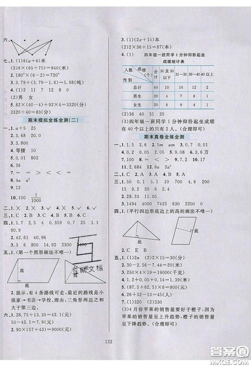 2020年小学教材全练四年级数学下册青岛版答案