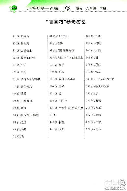 2020年小学创新一点通语文六年级下册人教版参考答案