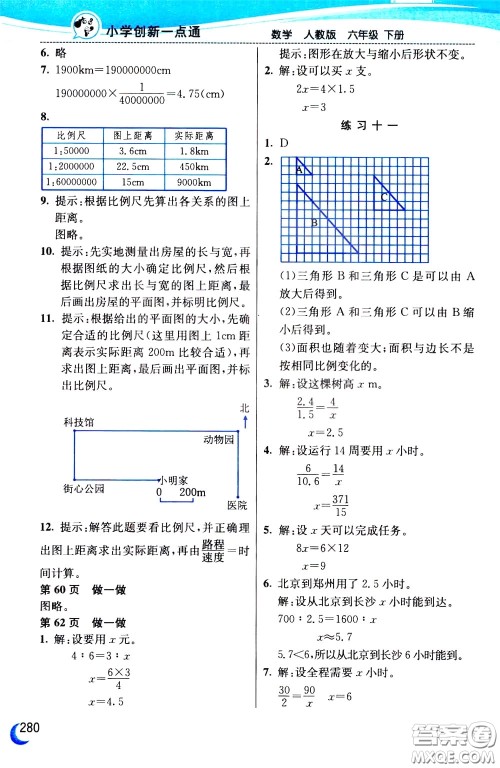 2020年小学创新一点通数学六年级下册人教版参考答案