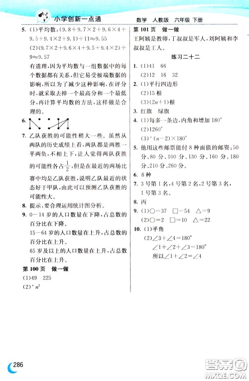 2020年小学创新一点通数学六年级下册人教版参考答案