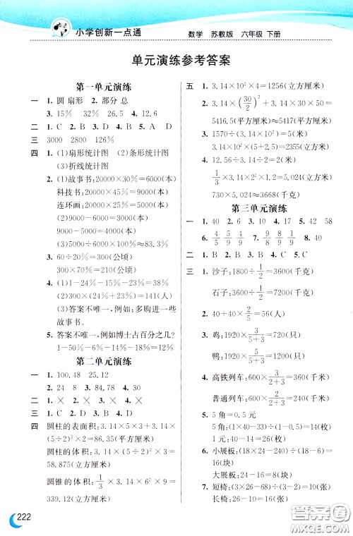 2020年小学创新一点通数学六年级下册苏教版参考答案