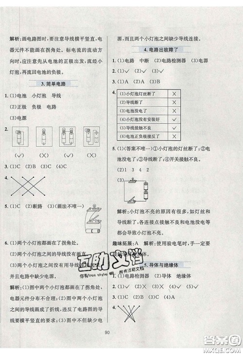 2020年小学教材全练四年级科学下册教科版答案