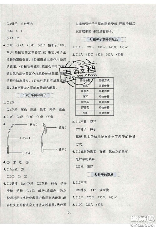 2020年小学教材全练四年级科学下册教科版答案