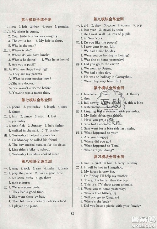 2020年小学教材全练四年级英语下册外研版答案 2020年小学教材全练四年级英语下册外研版答案