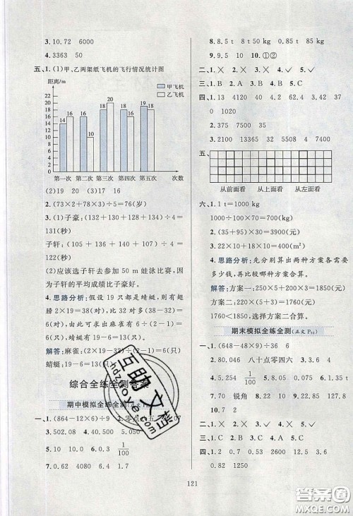 2020年小学教材全练四年级数学下册人教版答案