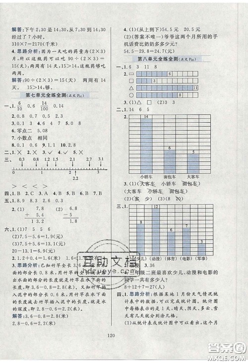 2020年小学教材全练三年级数学下册青岛版六三制答案