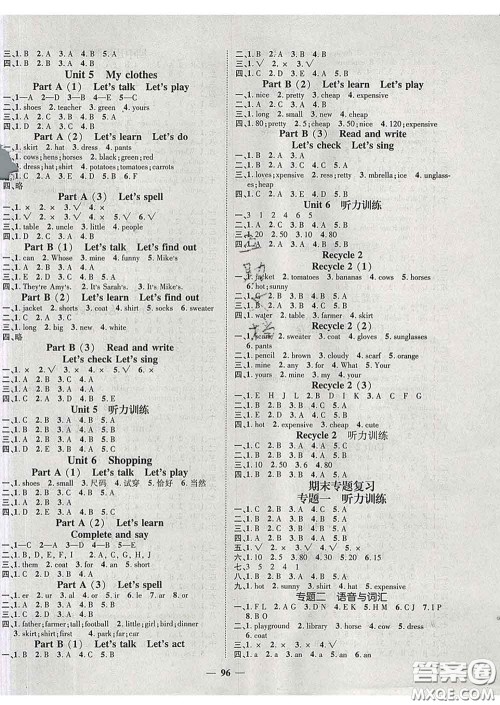 江西教育出版社2020春季名师测控四年级英语下册人教版答案 江西教育出版社2020春季名师测控四年级英语下册人教版答案