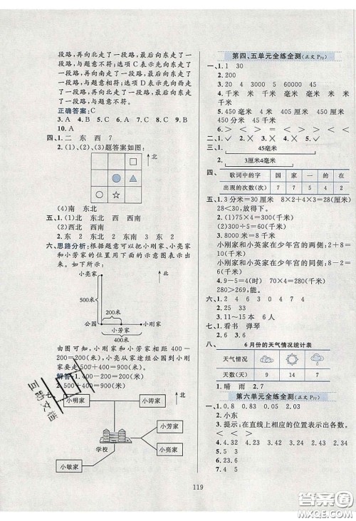 2020年小学教材全练数学三年级下册冀教版答案