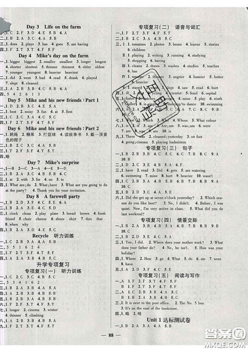 江西教育出版社2020春季名师测控六年级英语下册人教版答案