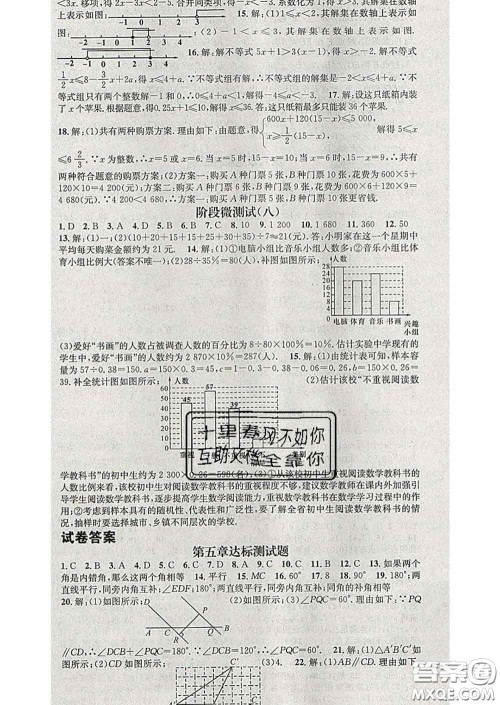 江西教育出版社2020春季名师测控七年级数学下册人教版答案