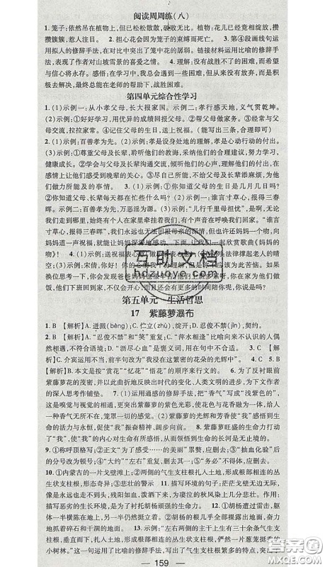 江西教育出版社2020春季名师测控七年级语文下册人教版答案 江西教育出版社2020春季名师测控七年级语文下册人教版答案