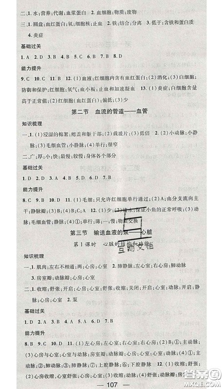 江西教育出版社2020春季名师测控七年级生物下册人教版答案