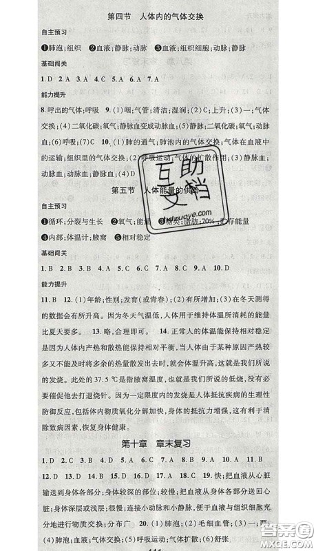 江西教育出版社2020春季名师测控七年级生物下册苏教版答案