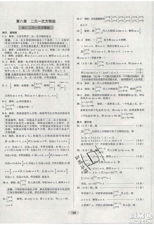 2020年中学教材全练七年级数学下册人教版天津专用答案