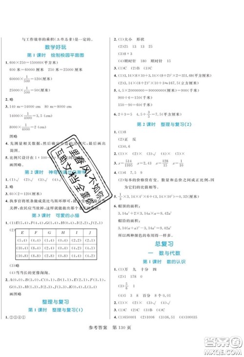 2020年黄冈名师天天练六年级数学下册北师大版答案