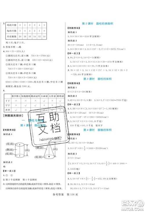 2020年黄冈名师天天练六年级数学下册北师大版答案 2020年黄冈名师天天练六年级数学下册北师大版答案