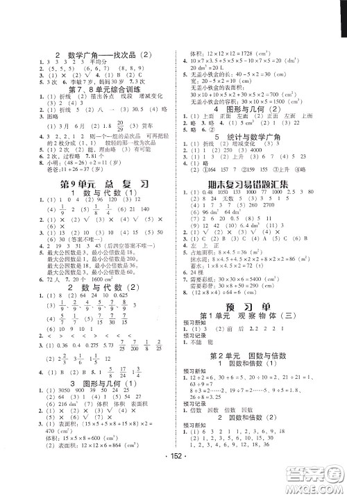 2020年课时学练测学生用书数学五年级下册人教版参考答案