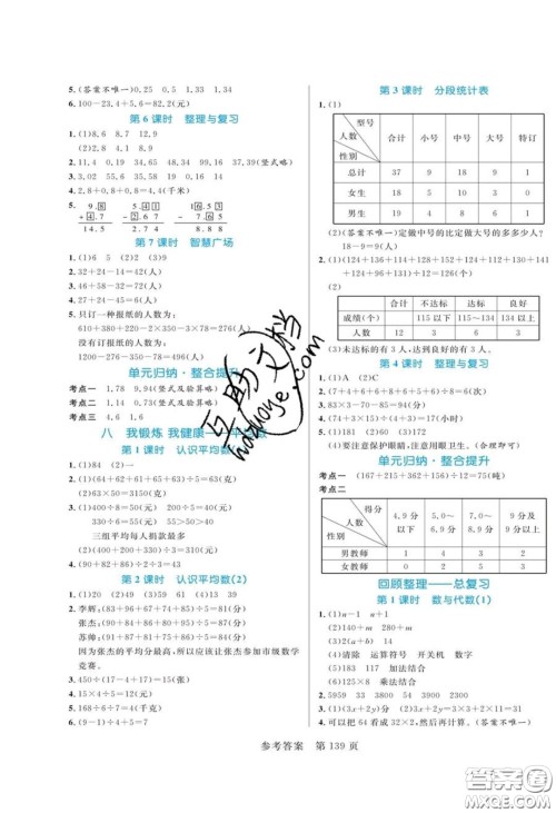 2020年黄冈名师天天练四年级数学下册青岛版六三制答案