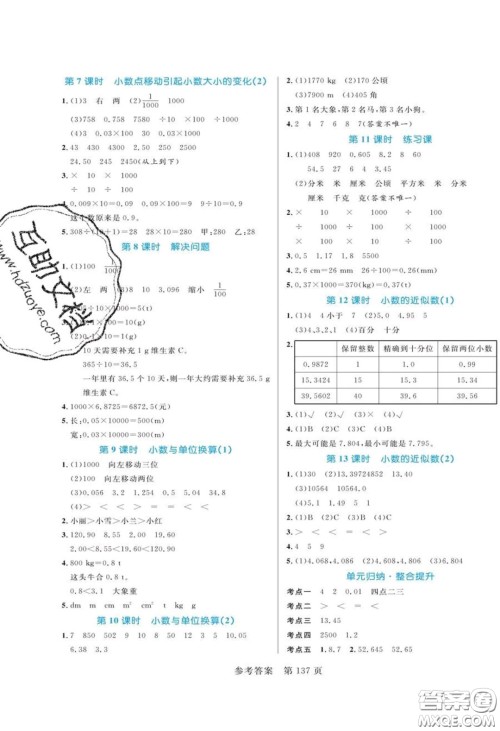 2020年黄冈名师天天练四年级数学下册人教版答案