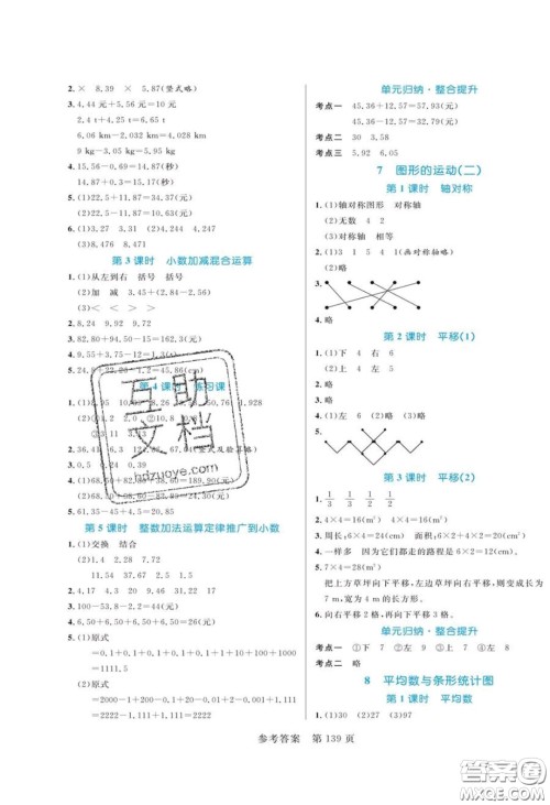 2020年黄冈名师天天练四年级数学下册人教版答案