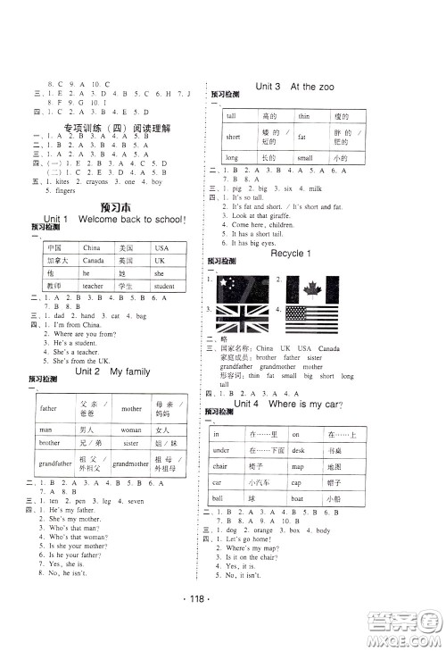 2020年课时学练测学生用书英语三年级下册人教PEP版参考答案