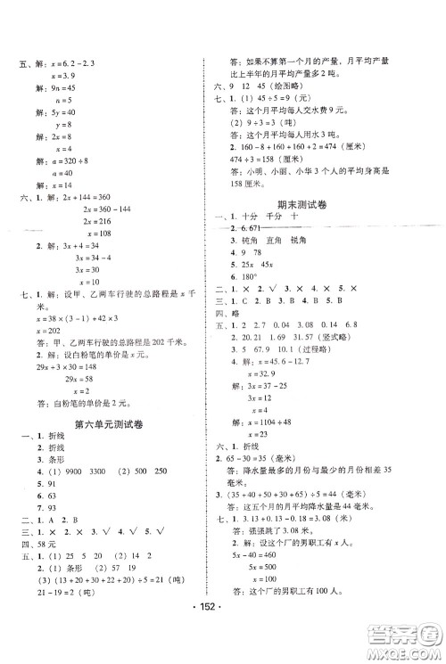 2020年课时学练测学生用书数学四年级下册北师大版参考答案