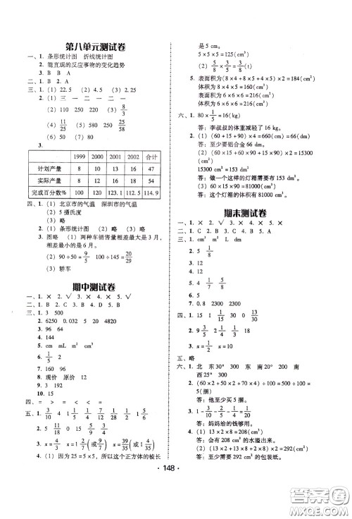 2020年课时学练测学生用书数学五年级下册北师大版参考答案