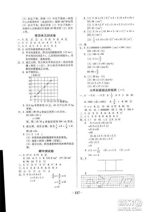 2020年课时学练测学生用书数学六年级下册北师大版参考答案