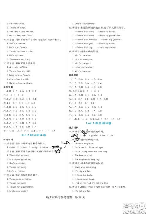 2020年黄冈名师天天练三年级英语下册人教版答案