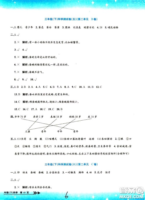 孟建平系列丛书2020年小学单元测试科学三年级下册J教科版参考答案 孟建平系列丛书2020年小学单元测试科学三年级下册J教科版参考答案