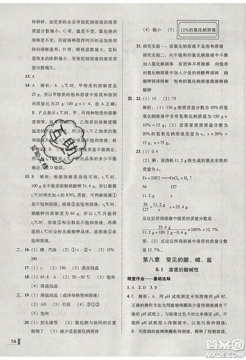 2020年辽宁作业分层培优学案九年级化学下册科粤版答案