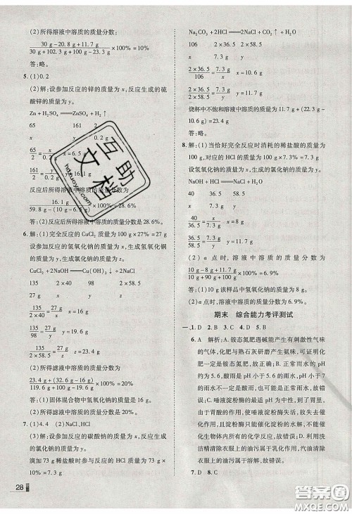 2020年辽宁作业分层培优学案九年级化学下册科粤版答案