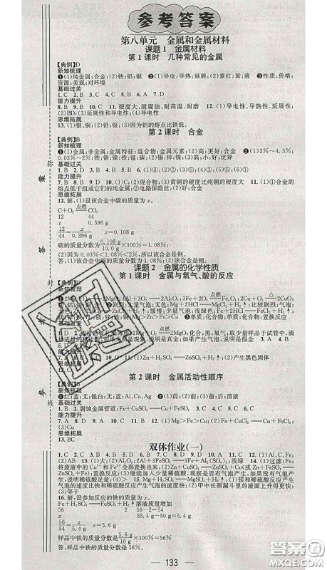 江西教育出版社2020春季名师测控九年级化学下册人教版答案