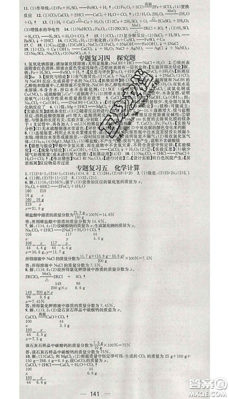 江西教育出版社2020春季名师测控九年级化学下册人教版答案