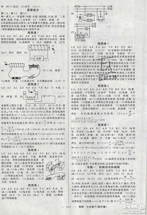 2020年四清导航九年级物理下册沪粤版答案