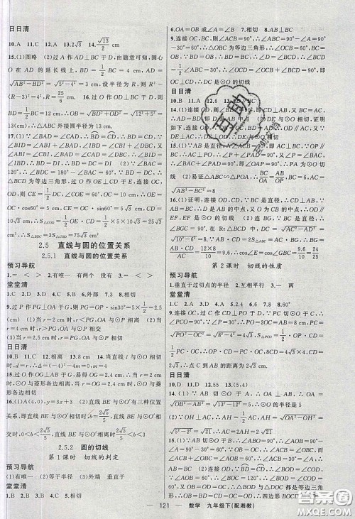 2020年四清导航九年级数学下册湘教版答案