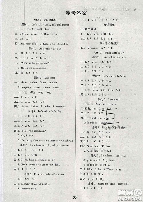 沈阳出版社2020新版优秀三好生四年级英语下册人教版答案