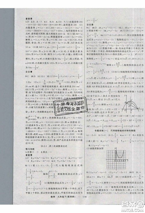 2020年四清导航九年级数学下册华师大版答案 2020年四清导航九年级数学下册华师大版答案