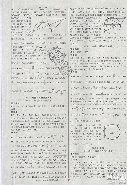 2020年四清导航九年级数学下册华师大版答案