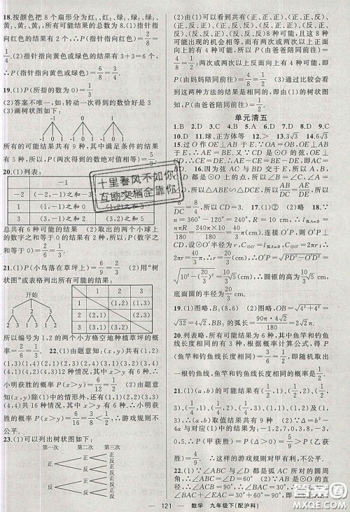 2020年四清导航九年级数学下册沪科版答案