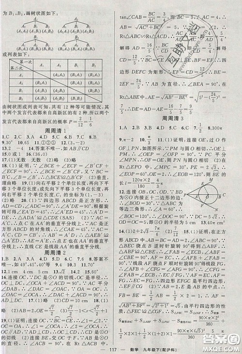 2020年四清导航九年级数学下册沪科版答案