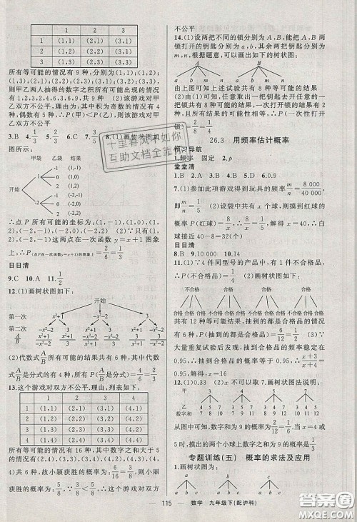 2020年四清导航九年级数学下册沪科版答案