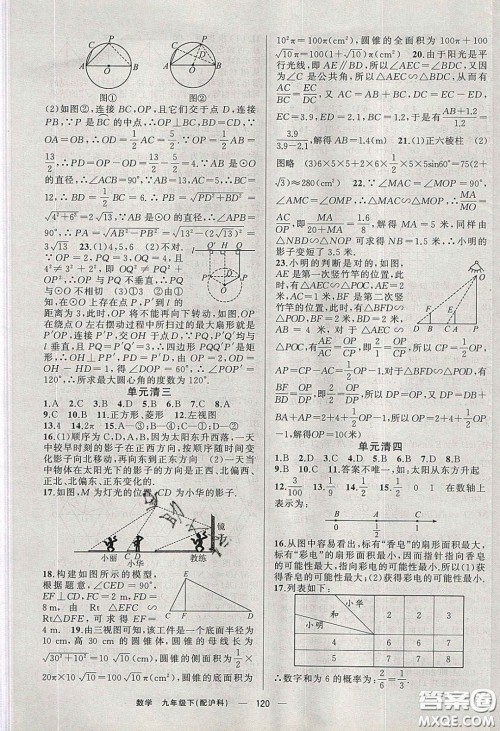 2020年四清导航九年级数学下册沪科版答案 2020年四清导航九年级数学下册沪科版答案