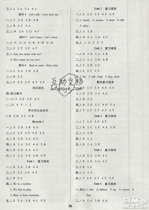 沈阳出版社2020新版优秀三好生三年级英语下册人教版答案