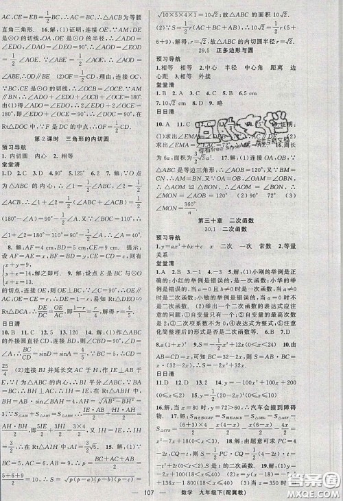 2020年四清导航九年级数学下册冀教版答案 2020年四清导航九年级数学下册冀教版答案