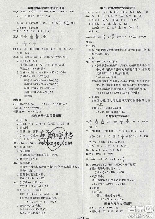 2020新版培优红领巾乐园六年级数学下册苏教版五星答案